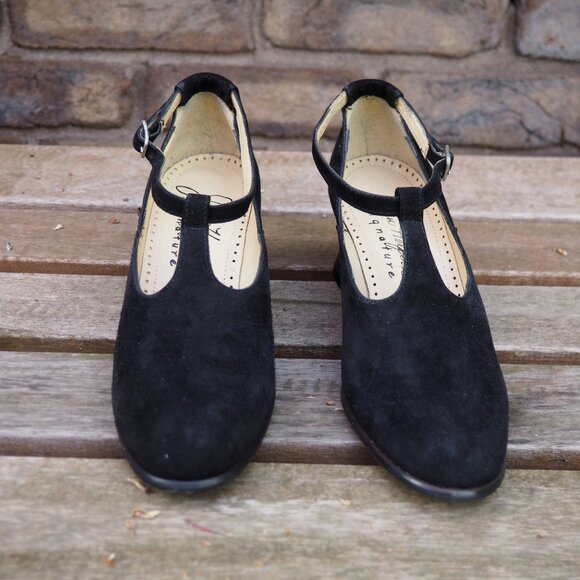 Joan & David VTG Joan Helpern Signature black suede T strap pumps US 6.5-7 EU 37 - Picture 2 of 12